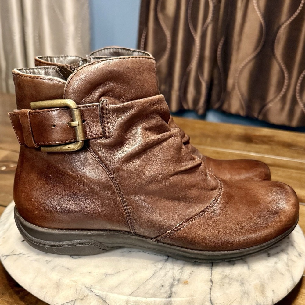 Clarks 39236 Women Shoes Brown Leather Chris Sydney Ankle Zip Boots Sz 7 M EU 38